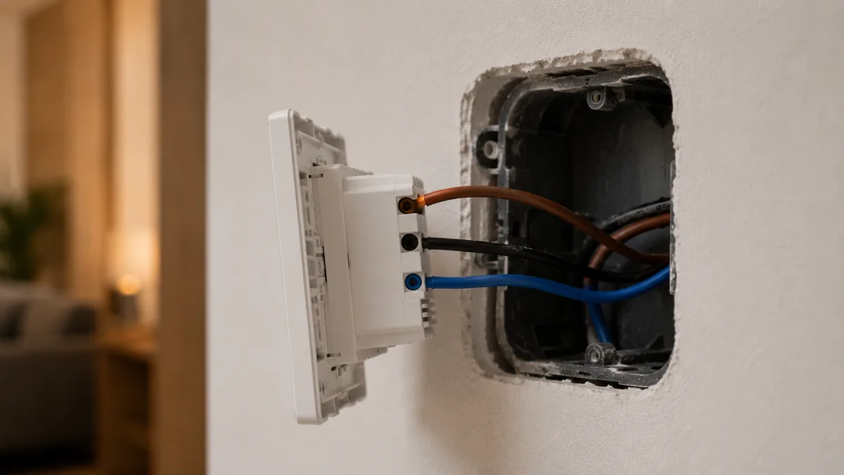 Esquema de fase, retorno y neutro en la caja de un interruptor inteligente