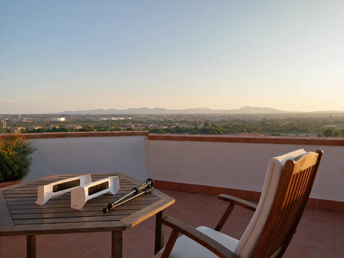 Terraza orientada al oeste preparada para ver el eclipse solar