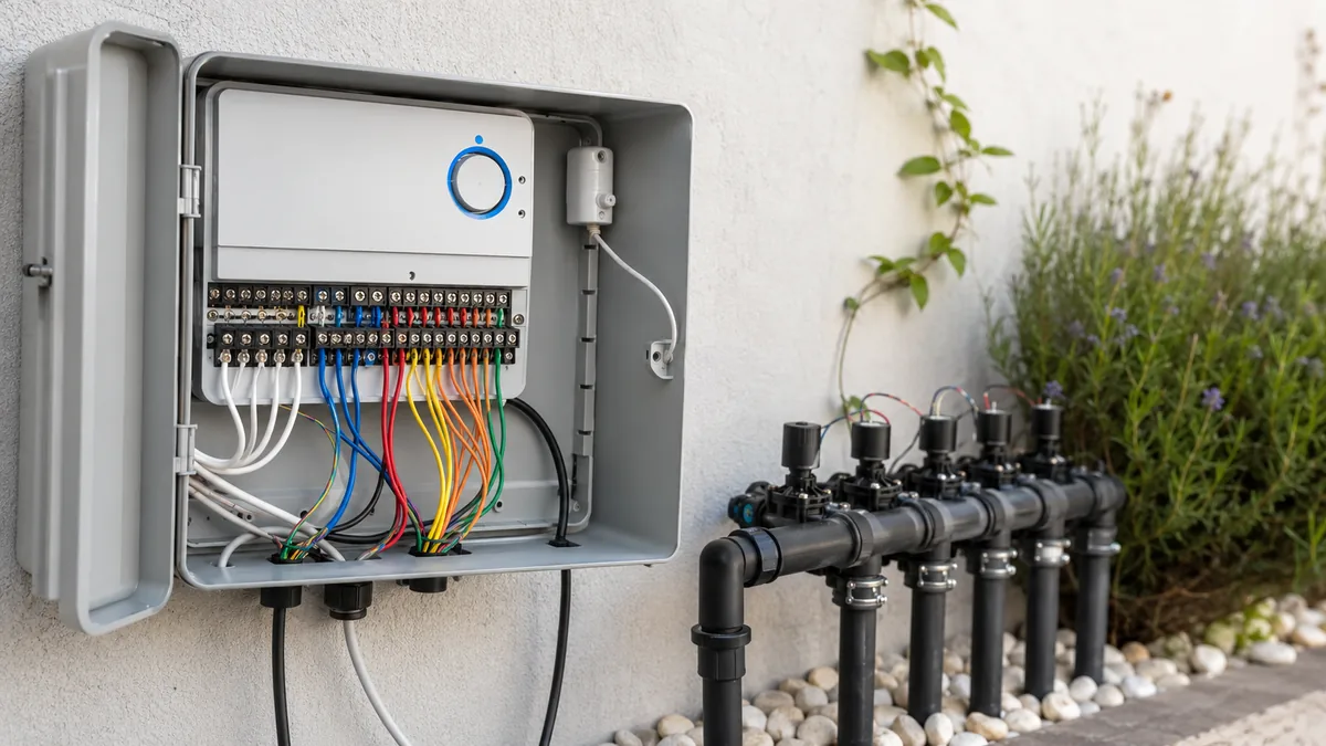 Cableado de un controlador multizona con común, electroválvulas y sensor de lluvia