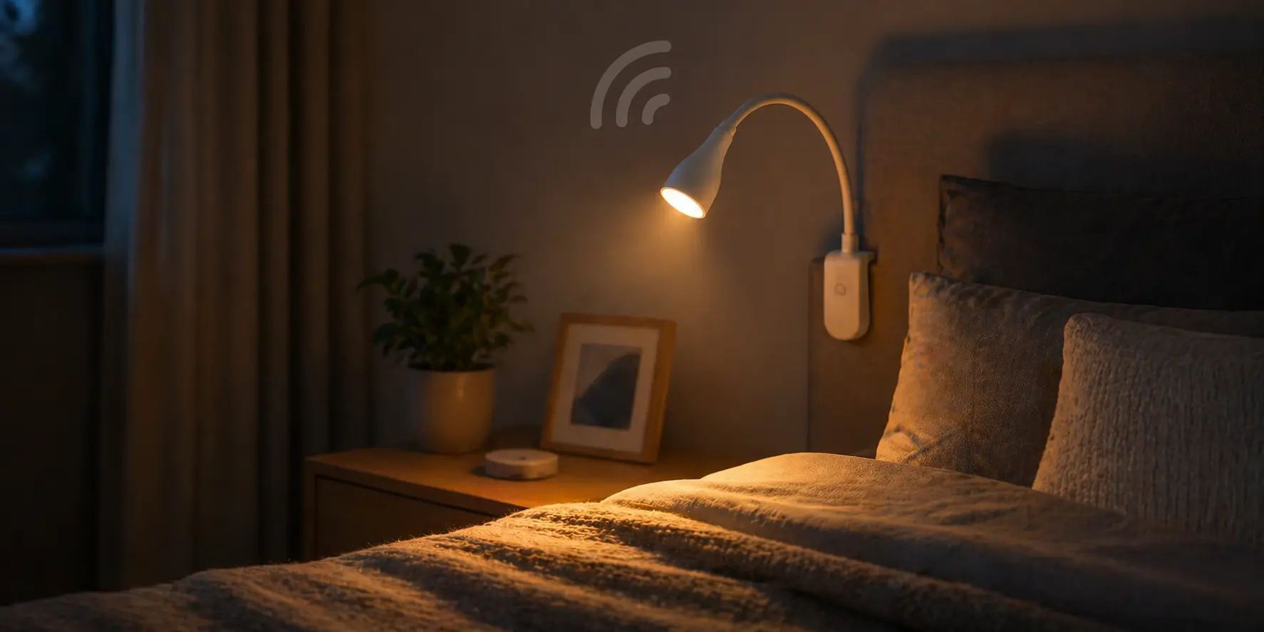 Luz de lectura inteligente en dormitorio con tono cálido