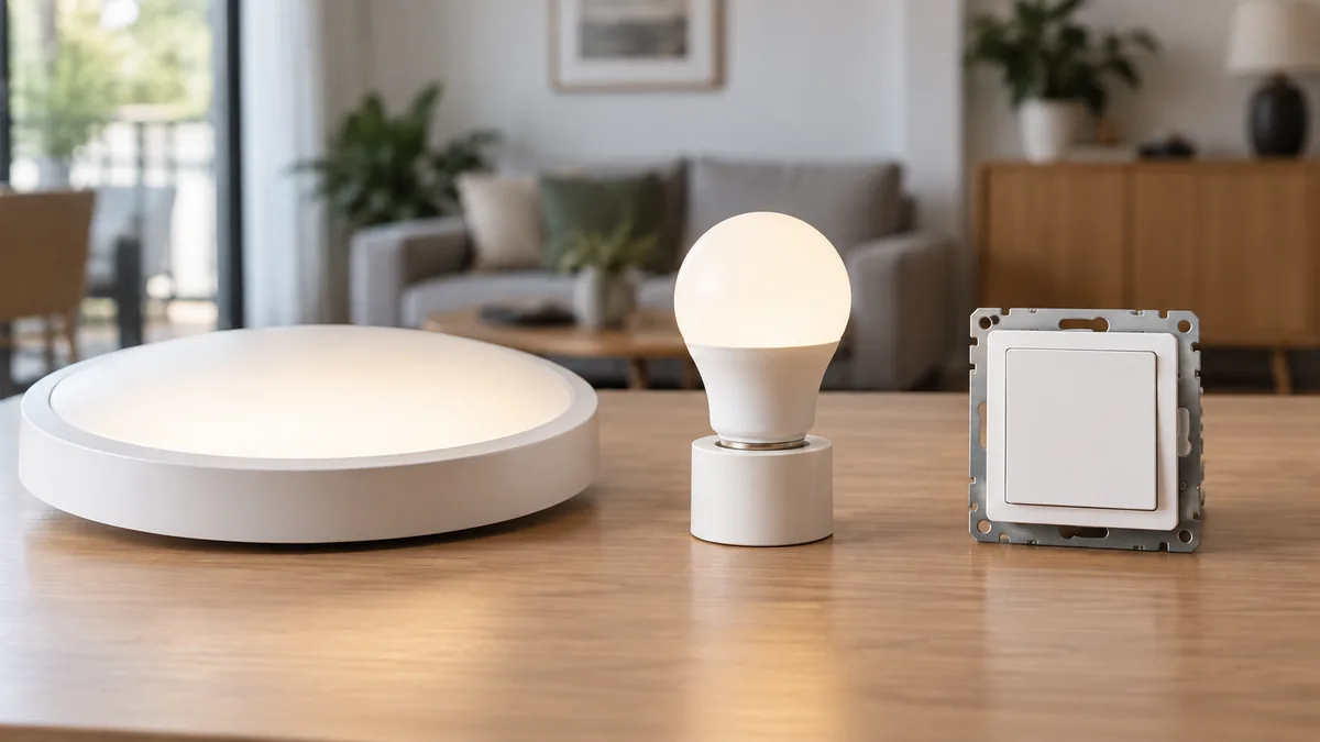 Plafón inteligente, bombilla smart e interruptor conectado comparados lado a lado